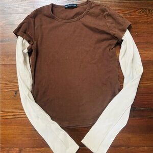 Brandy Melville white and brown top